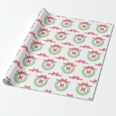 Waterverf Rode Stip Lint Monogram Krans Cadeaupapier (Uitgerold)