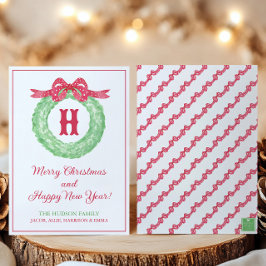 Waterverf Rode Stip Lint Monogram Krans Feest Feestdagenkaart