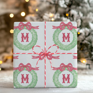 Waterverf Rode Stip Lint Monogram Krans Inpakpapier Vel