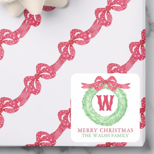 Waterverf Rode Stip Lint Monogram Krans Vierkante Sticker