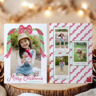 Waterverf Rode Stip Lint Sling Christmas Foto Feestdagenkaart