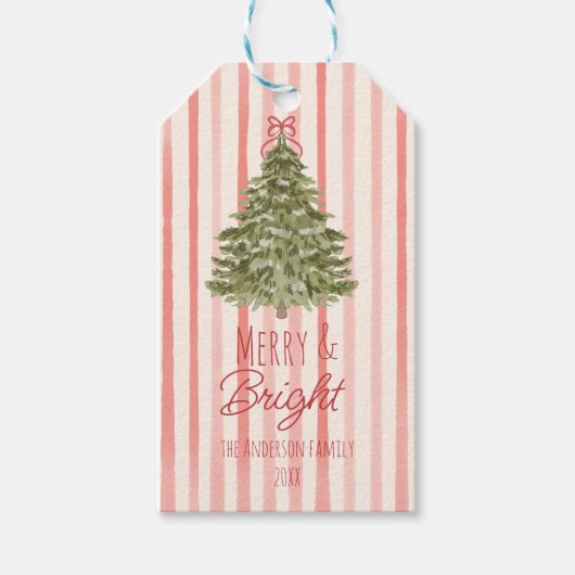  Waterverf rode strepen kerstboom Cadeaulabel (Voorkant)