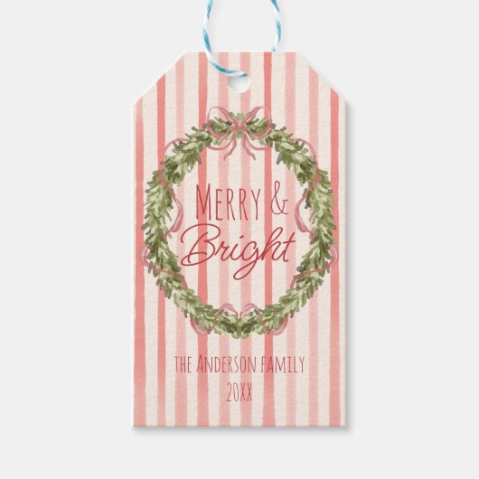  Waterverf rode strepen kerstkrans Cadeaulabel (Voorkant)