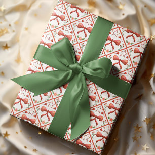 Waterverf Rode Strik Coquette Kerstpatroon Cadeaupapier