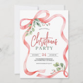 Waterverf Rode strik en Holly Berries Kaart (Voorkant)