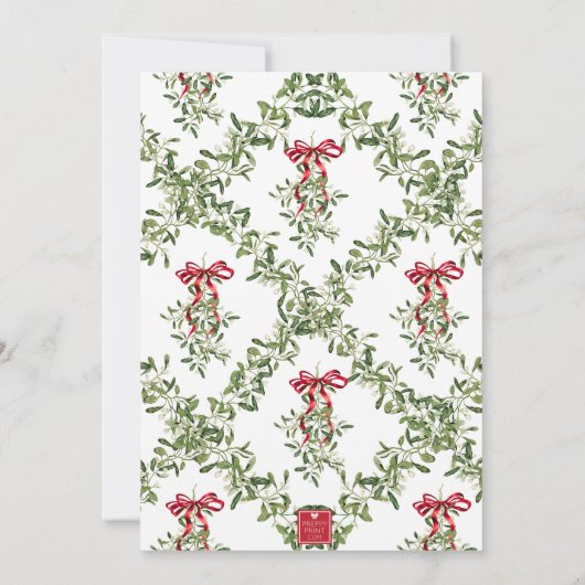 Waterverf Rode strik Mistletoe Garland Kerst Kaart (Achterkant)