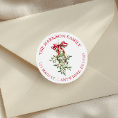 Waterverf Rode strik Mistletoe Kersttoespraak Ronde Sticker