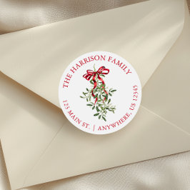 Waterverf Rode strik Mistletoe Kersttoespraak Ronde Sticker