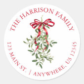 Waterverf Rode strik Mistletoe Kersttoespraak Ronde Sticker (Voorkant)