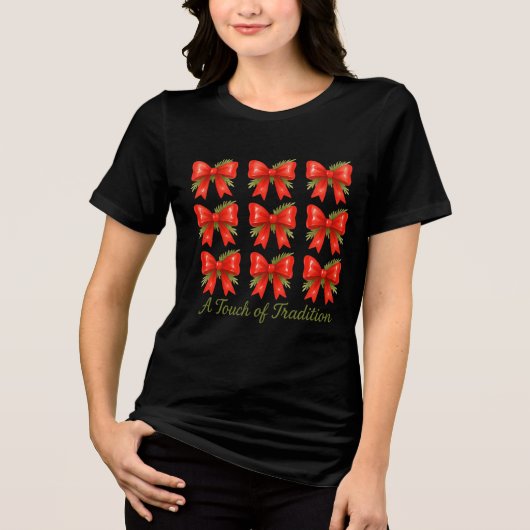 Waterverf Rode Strik Traditie Cadeau Patroon Tri-Blend Shirt (Voorkant)