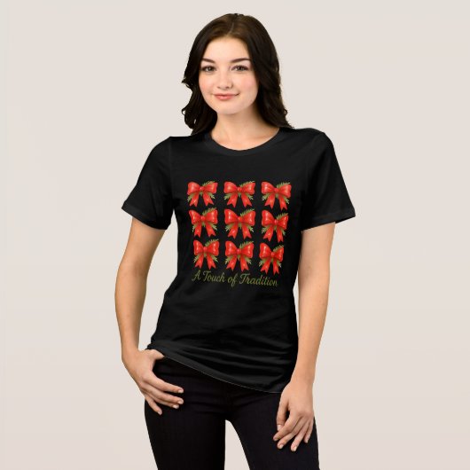 Waterverf Rode Strik Traditie Cadeau Patroon Tri-Blend Shirt (Voorkant volledig)