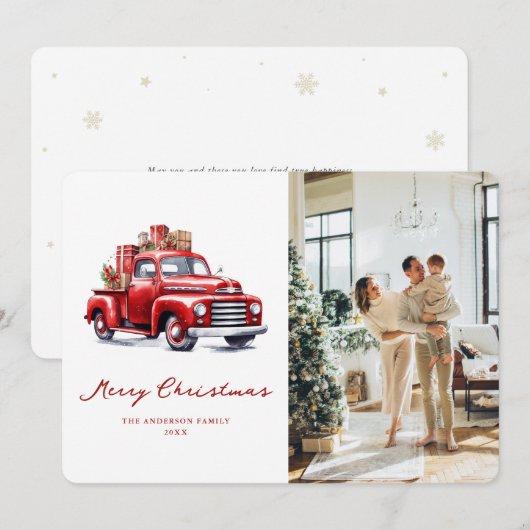 Waterverf rode truck foto vrolijke kerst Kaart (Voorkant / Achterkant)
