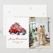 Waterverf rode truck foto vrolijke kerst Kaart (Voorkant / Achterkant)