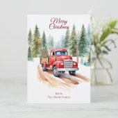 Waterverf  Rode Truck Kerst Kaart (Staand voorkant)