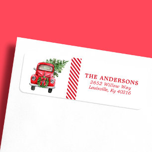 Waterverf Rode Truck Krans Kerst Adres Etiket