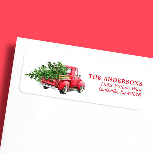 Waterverf Rode Truck Vintage Kerstmis Adres Etiket