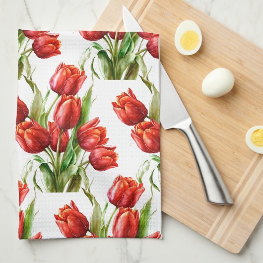 Waterverf Rode Tuin Bloem Poppy Floral Theedoek (Quarter Fold)