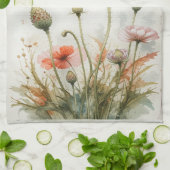 Waterverf Rode Tuin Bloem Poppy Floral Theedoek (Gevouwen)