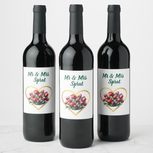 Waterverf rode tulp boeket bruiloft flesetiket wijn etiket (Flessen)
