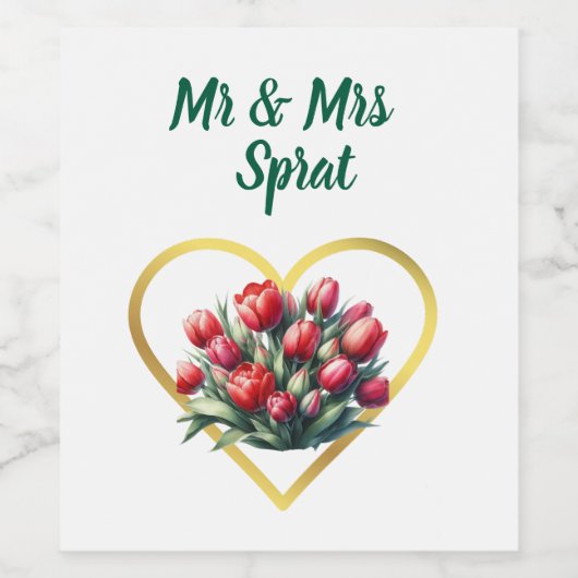 Waterverf rode tulp boeket bruiloft flesetiket wijn etiket (Enkel label)