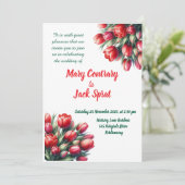 Waterverf rode tulp boeket huwelijksuitnodiging kaart (Staand voorkant)