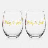 Waterverf rode tulp bruiloft wijnglas Mr & Mrs. Wijnglas Zonder Voet (Links)