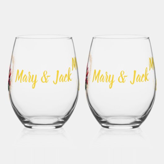 Waterverf rode tulp bruiloft wijnglas Mr & Mrs. Wijnglas Zonder Voet (Links)