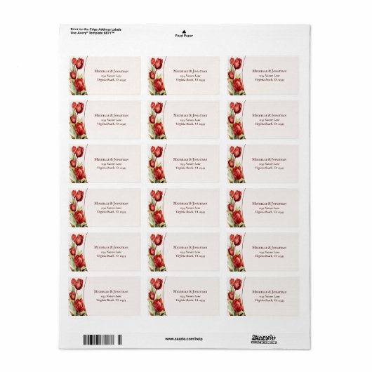 Waterverf rode tulp lente bloemenbruiloft adres etiket (Full Sheet)