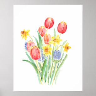 waterverf rode tulpen en gele kleefvlekken poster
