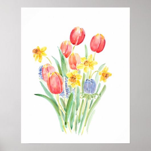 waterverf rode tulpen en gele kleefvlekken poster (Voorkant)