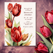 Waterverf rode tulpen lente alles in één bruiloft kaart