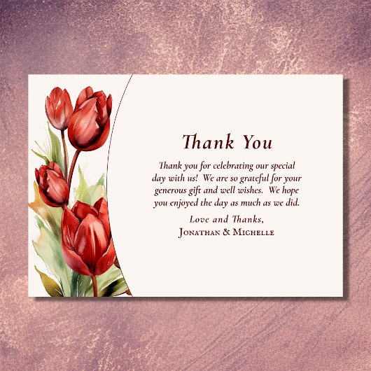 Waterverf rode tulpen lente bloemenbruiloft bedankkaart