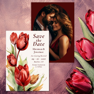 Waterverf rode tulpen lente bloemenfoto bruiloft save the date