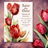 Waterverf rode tulpen lente bloemenfoto bruiloft save the date