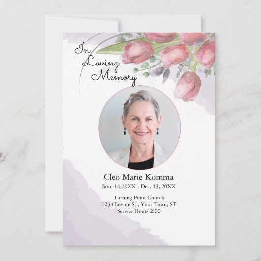 Waterverf Rode Tulpen Memorial Funeral Kaart (Voorkant)