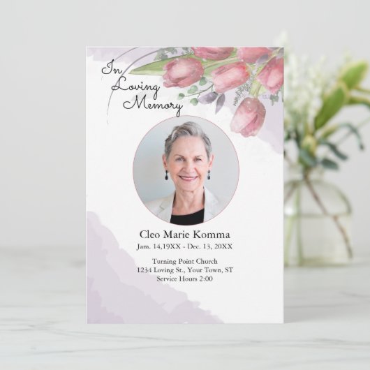 Waterverf Rode Tulpen Memorial Funeral Kaart (Staand voorkant)