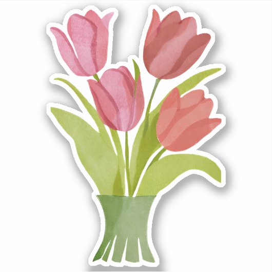 Waterverf Rode Tulpen Waterdicht Sticker (Voorkant)