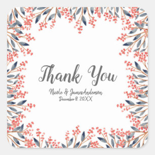 Waterverf rode vakantie winterbessen bruiloft vierkante sticker