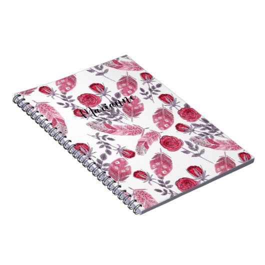 Waterverf rode veren bloemen wit, beide notitieboek (Rechterzijde)