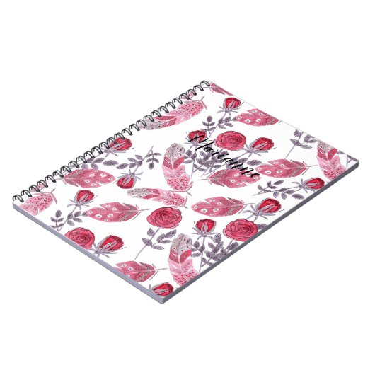 Waterverf rode veren bloemen wit, beide notitieboek (Linkerzijde)