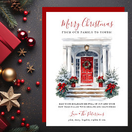 Waterverf Rode voordeur Vrolijk kerstfeest Feestdagenkaart