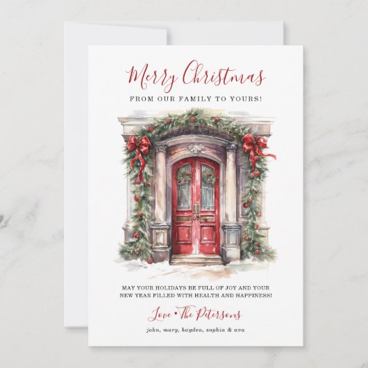 Waterverf Rode voordeur Vrolijk kerstfeest Feestdagenkaart (Voorkant)