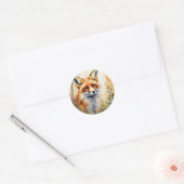 Waterverf rode vos ronde sticker (Envelop)
