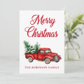 Waterverf  Rode Vrachtwagen Kerst Feestdagenkaart (Staand voorkant)