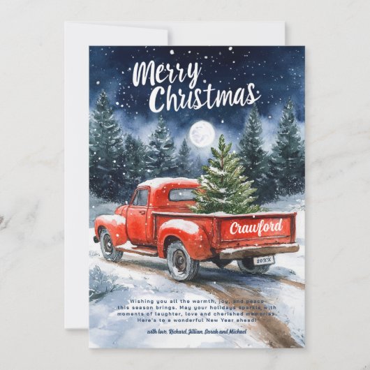 Waterverf Rode Vrachtwagen Kerst Kaarten (Voorkant)