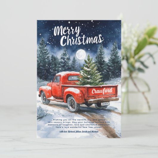 Waterverf Rode Vrachtwagen Kerst Kaarten (Staand voorkant)