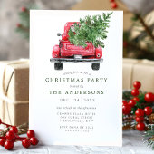 Waterverf  Rode Vrachtwagen Kerstfeest Kaart