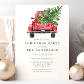 Waterverf  Rode Vrachtwagen Kerstfeest Kaart