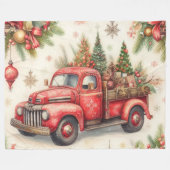 Waterverf Rode Vrachtwagen Kerstmis Motieven Vakan Fleece Deken (Voorkant (Horizontaal))