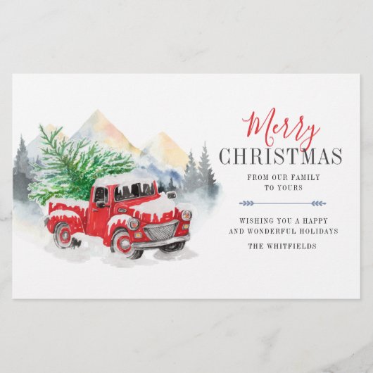 Waterverf rode vrachtwagen Plaid kerstvakantie Briefpapier (Voorkant)